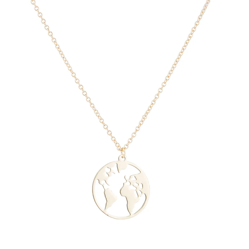 Gold Necklace 1PC Серьги-гвоздики карта земли круглые уникальные модные ювелирные изделия из нержавеющей стали круг девушки 4 цвета 1 пара путешествия карта мира выдалбливают - Окраска металла: Gold Necklace 1PC