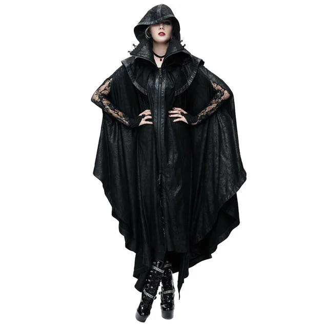 Black-CT057 Готический зимний женский длинный плащ из искусственного меха, черный и красный цвета, теплое пальто с капюшоном в стиле панк, Женское пальто с длинным рукавом, открытый шов, свободный размер - Цвет: Black-CT057
