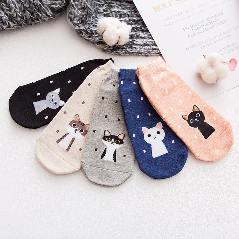 3 шт./комплект женские носки с милым котом хлопковые летние короткие harajuku