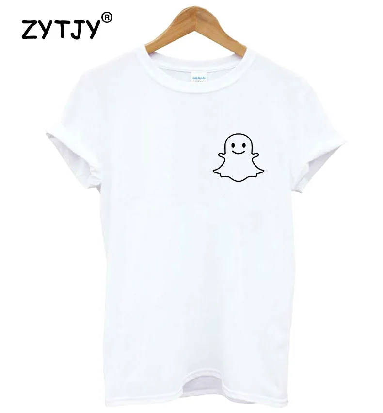 Милая женская футболка с принтом Призрака и карманов хлопковая Повседневная