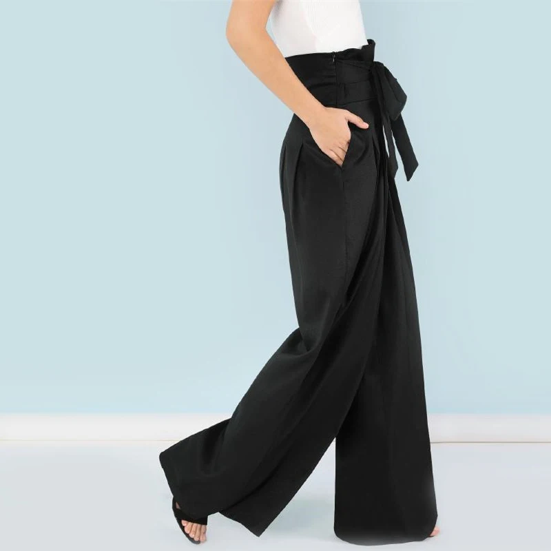 SHEIN Плиссированные Брюки Палаццо Женские Элегантные Длинные Брюки С Высокой Талией