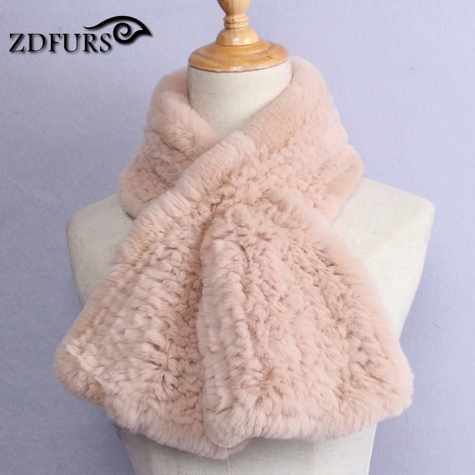 ZDFURS* Высокое качество, модные женские вязаные шарфы из меха кролика Рекс, натуральный меховой шейный платок, зимние меховые накидки, шарф рыбий хвост - Цвет: apricot
