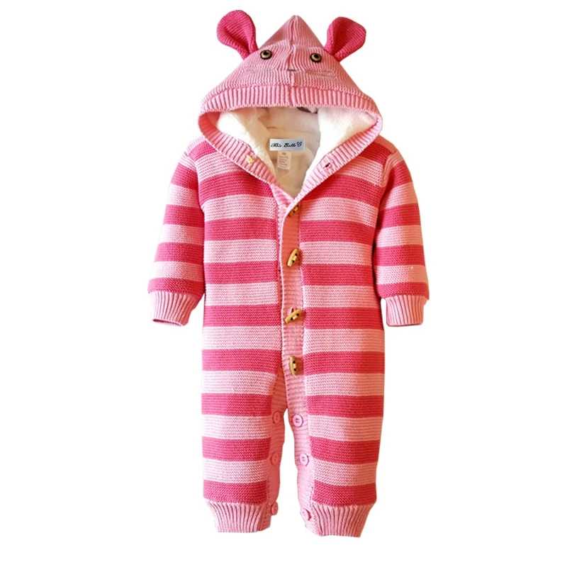 

Winter Baby Hooded Romper Cartoon Animal Striped Infant Jumpsuits Boys Girls Long Sleeve Fleece Thicken Warm Vetement Bebes
