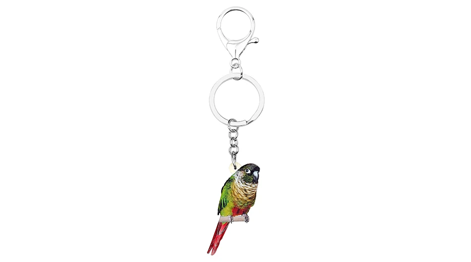 Bonsny акриловые зеленые щеки Conure Bird подарочная упаковка кольца украшения со стразами в виде животных для женщин девушка сумка кулон украшение