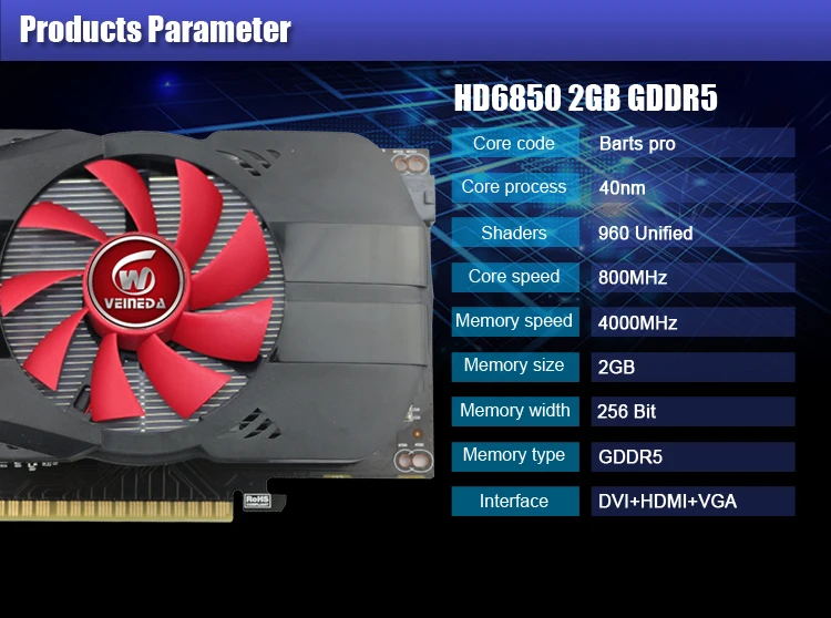 Графическая карта HD6850 2 ГБ GDDR5 256Bit игровая видеокарта HDMI VGA DVI для ATI Radeon InstantKill GTX650, GT730