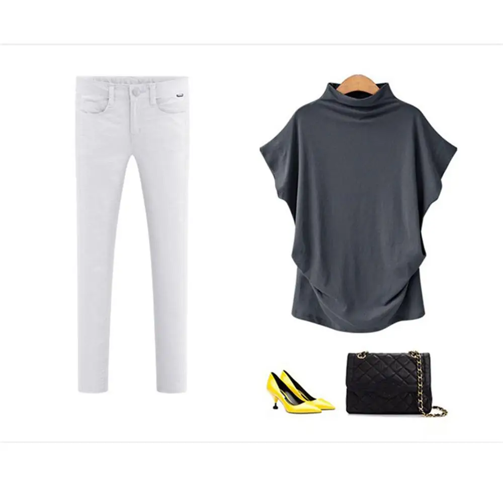 Для женщин Летняя футболка Водолазка свободные Повседневное плюс Размеры