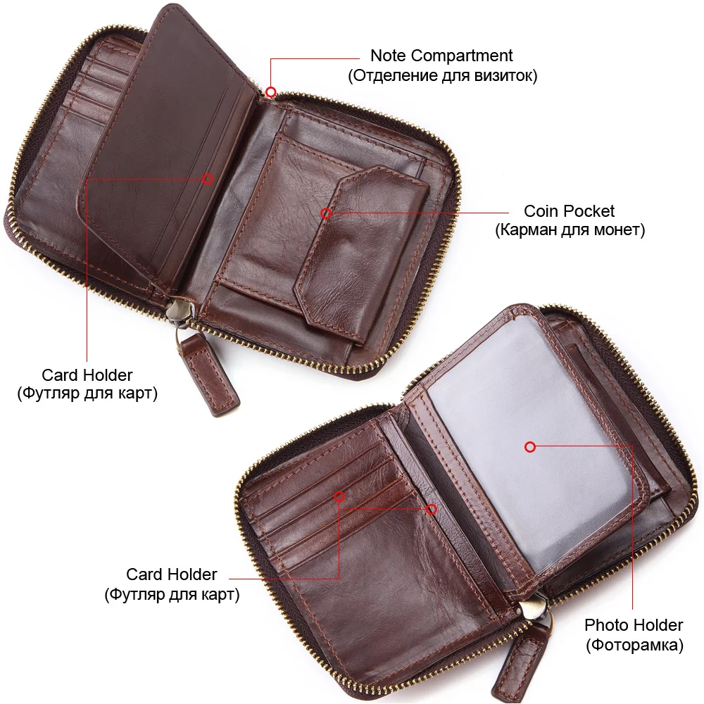 Мужской короткий кошелек Meesii винтажный из натуральной коровьей кожи на молнии с