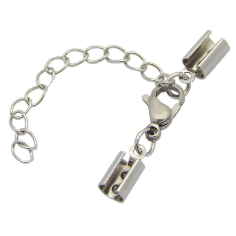 10pcs/lot Stainless Steel Round Leather Cord Connectors With Lobster Clasps Extend Chain Bracelet Necklace End Clasp DIY Jewelry | Украшения