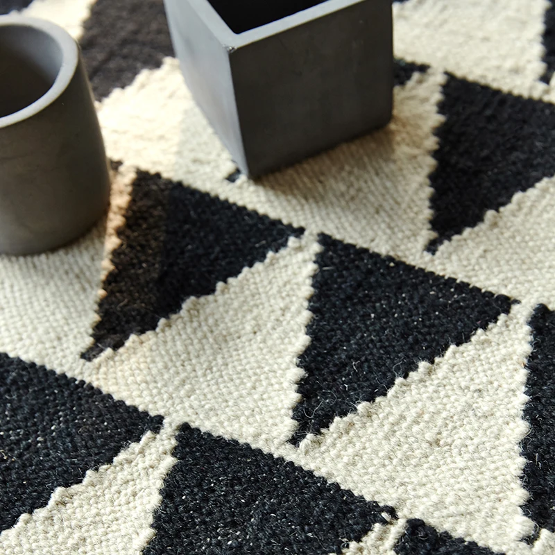 100% шерсть искусственный геометрический богемный индийский ковер черный белый