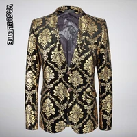 vaguelette gold velvet blazer men damask floral jackets golden paisley suit jacket luxury elegant wedding blazer for men m 5xl
