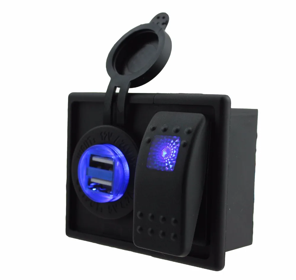 1 шт. DC 12V 24V Синий 4.2A двойной USB Порты и разъёмы синий светодиод кулисный