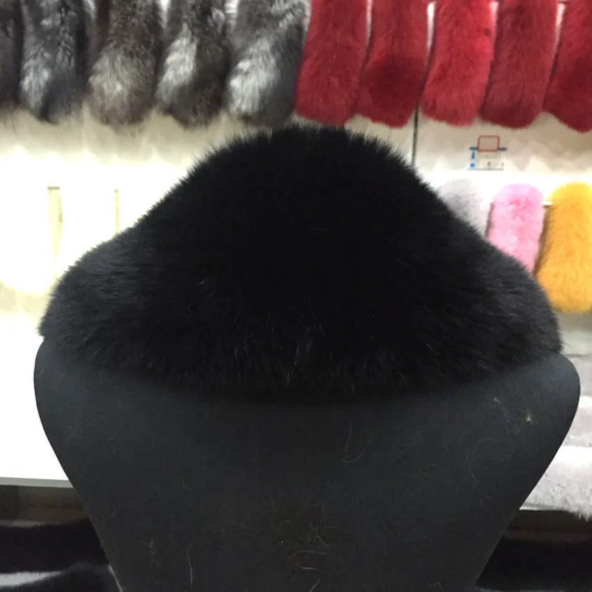 Воротник из натурального Лисьего меха унисекс черный пушистый зимний шарф 80 100 см