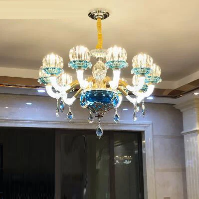 10 light Роскошные хрустальные Люстры Европейский Гостиная Спальня Светодиодная лампа современный ресторан-бар KTV клуб синий стекла, хрустальные люстры люстра голубая для спальни люстру потолочную светодиодная лампа - Цвет абажура: 10 light