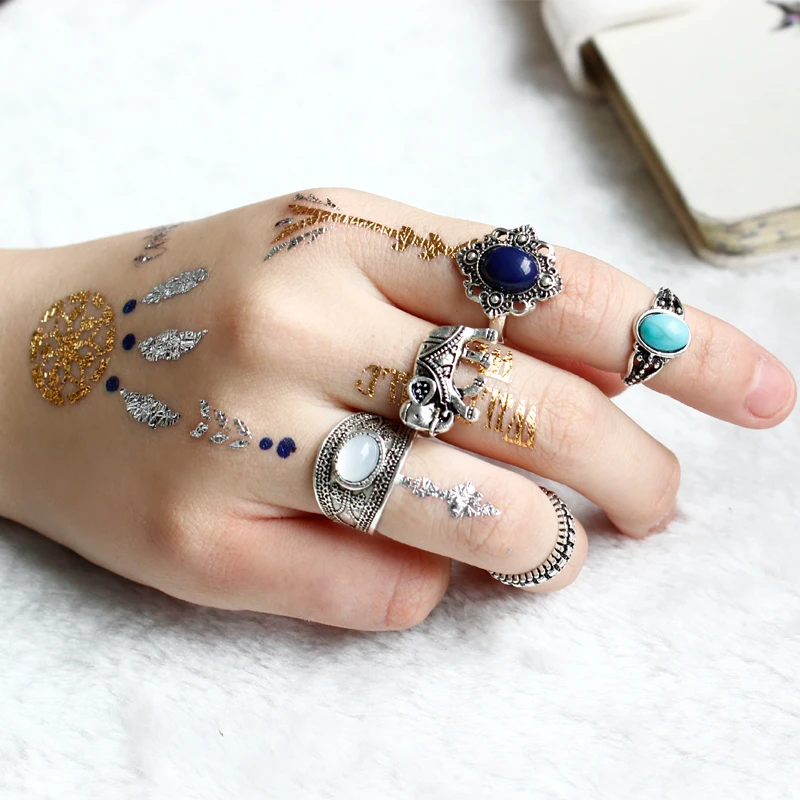 5 шт./компл. Ретро стиль преувеличенный синий драгоценный камень слон кольцо