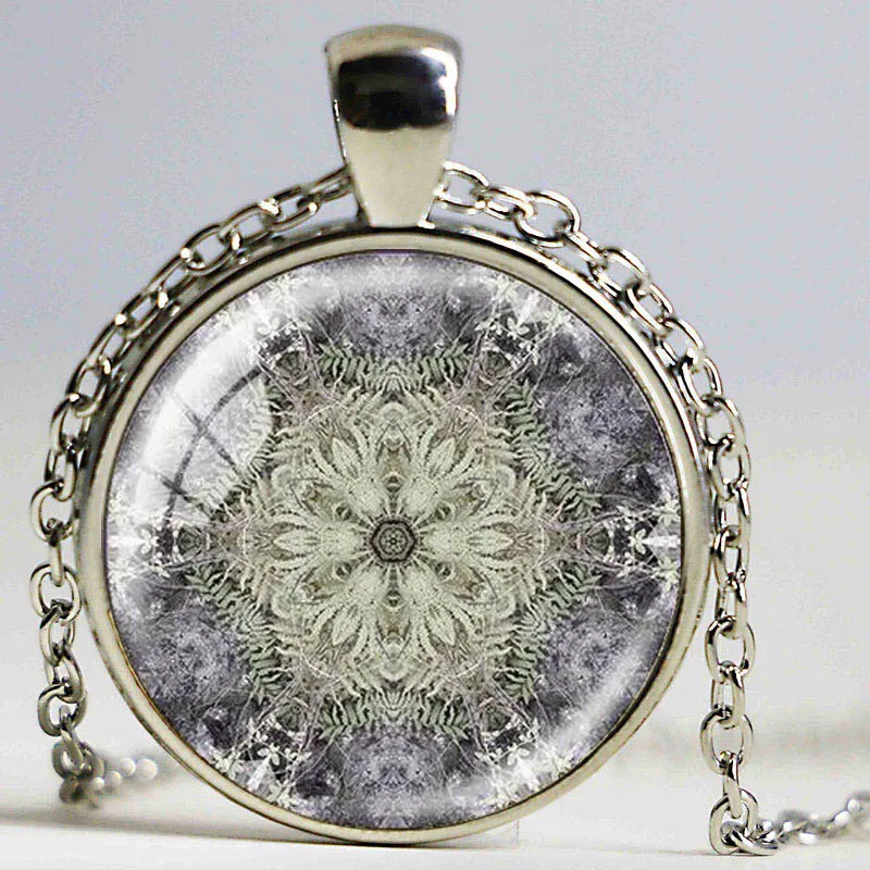 1 шт. чакра кулон ожерелье с серебряным покрытием цепи и yoga Мандала стеклянная