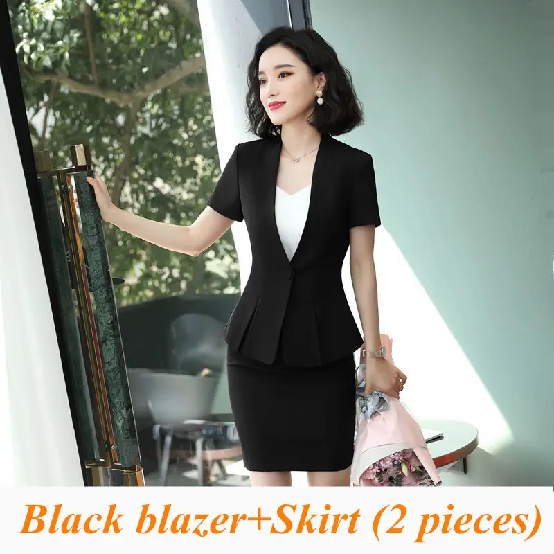 Black blazer skirt Короткий рукав полосатый костюм юбка женская летняя новая корейская мода профессиональный темперамент деловой офисный костюм комплект из двух предметов - Цвет: Black blazer skirt