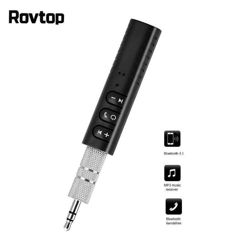 Rovtop автомобильный комплект громкой связи Bluetooth, автомобильный 3,5 мм разъем Aux Bluetooth, беспроводной музыкальный MP3 аудио адаптер, приемник для наушников