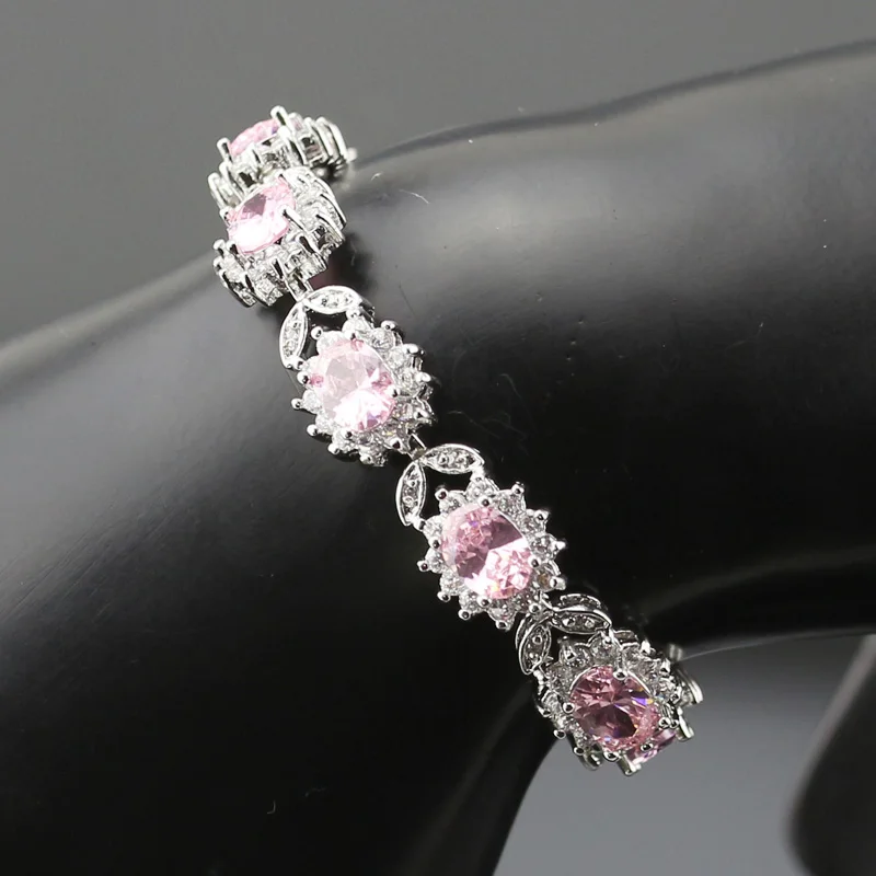 Ювелирные наборы для Для женщин розовый кристалл белый циркон серебро 4 цвета 925