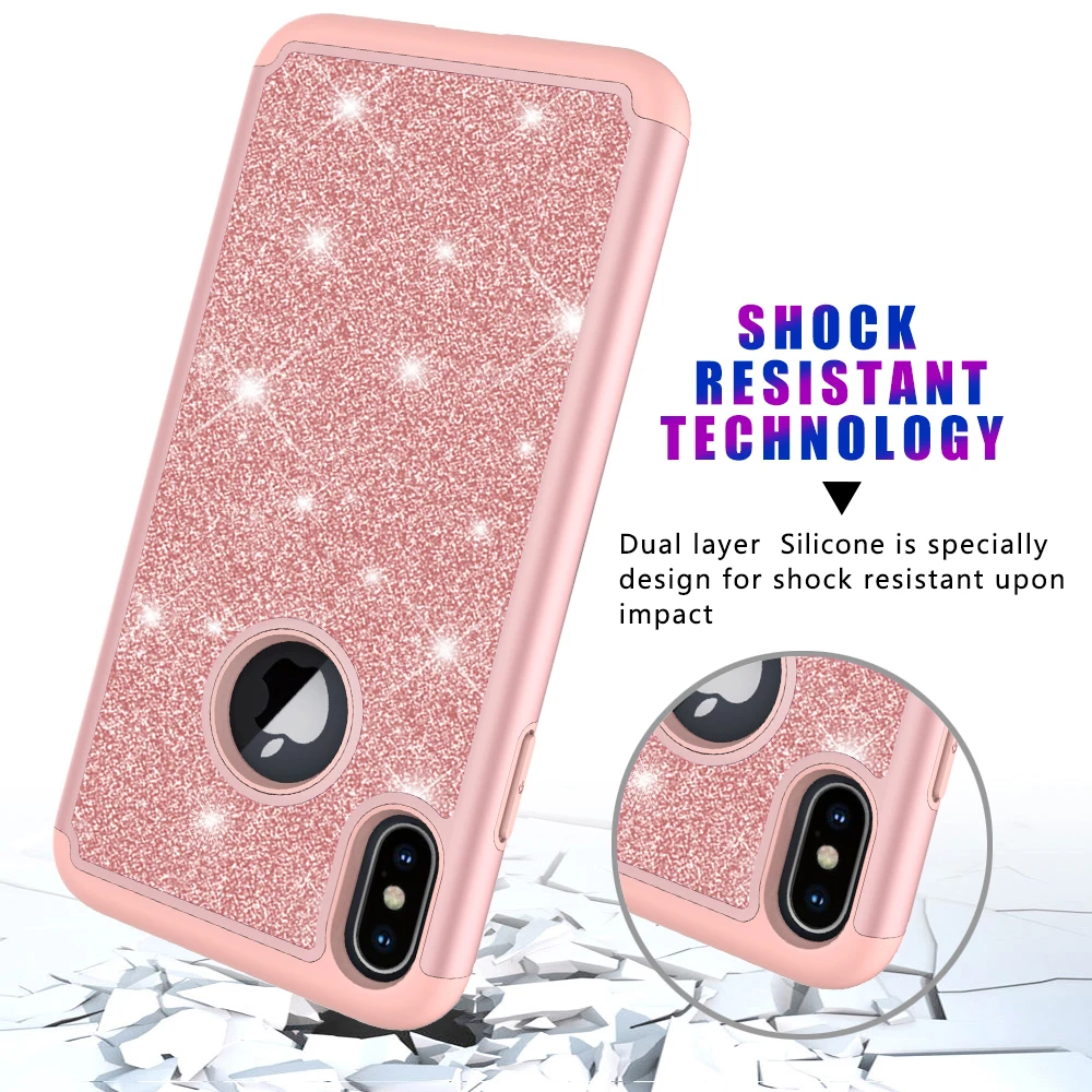 HYAZLZ Case for iPhone XR XS 6 6s 7 8 X Capa Coque Glitter Silicone PC Back Cover MAX Plus |