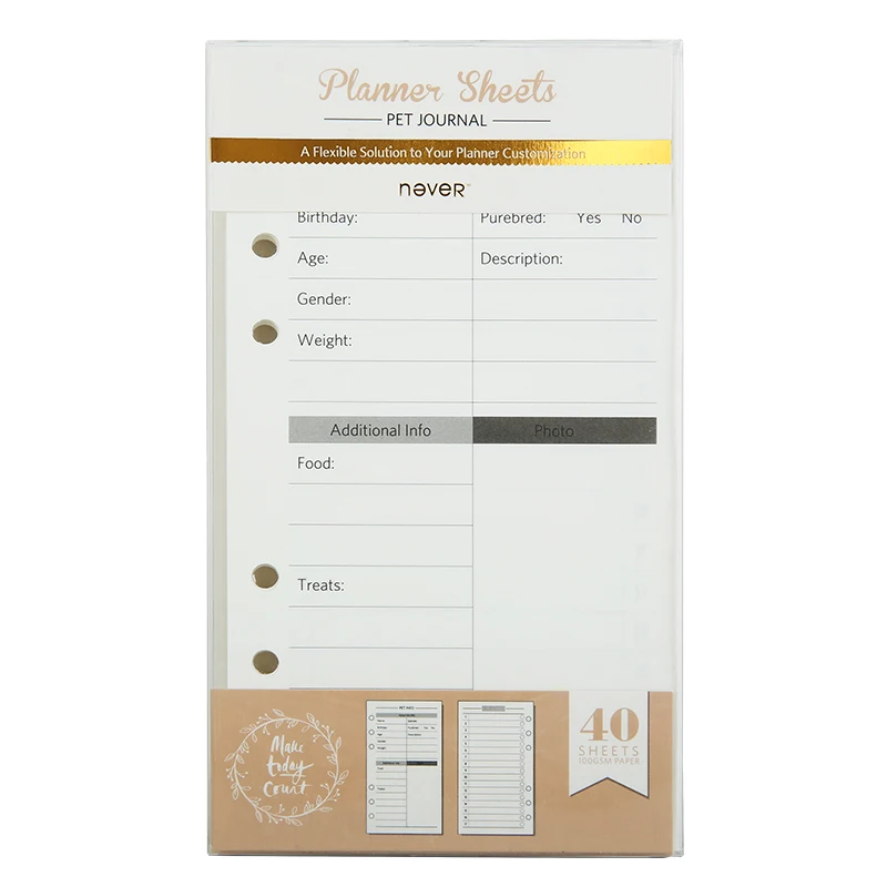 

Notebooks paper planner Loose Leaf for Standard A6 Sheet Grid page Pet journal 40 sheets planner sheets filler papers