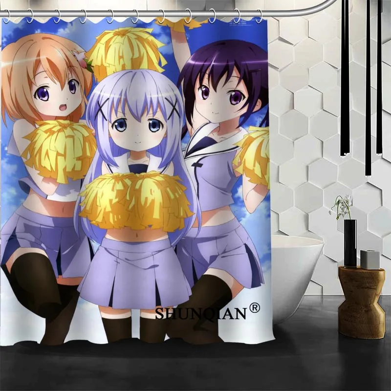 Gochuumon Wa Усаги Desu Ka Rize полиэстер ткань печати Душ Шторы 12 крючков для Ванная