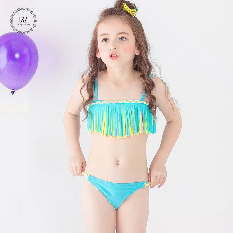 L&ampZ Cutie Girls' Tassels Bikini Set Kids' Bathing Suit Free Shipping |
