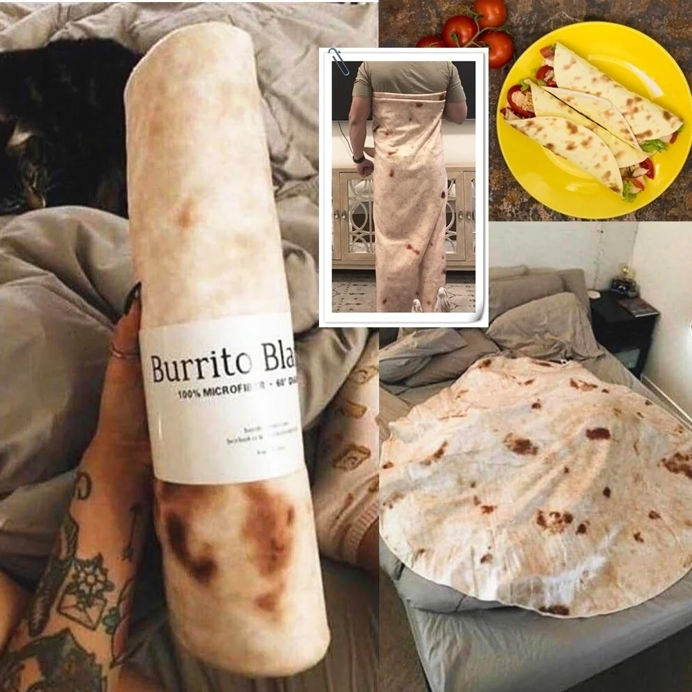 Забавное одеяло Burrito креативное с текстурой Tortilla супер мягкое Флисовое для