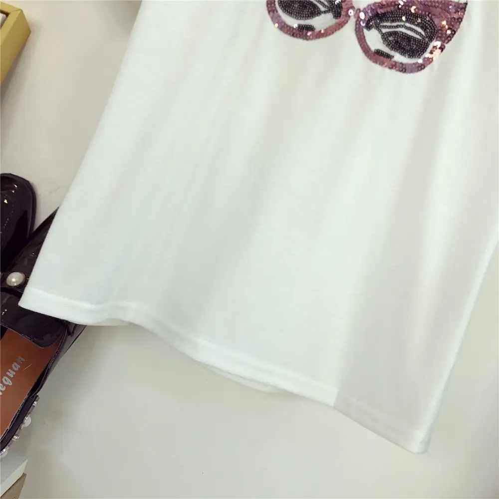 2018 Летняя женская одежда с коротким рукавом Футболка блестками + длинная юбка из