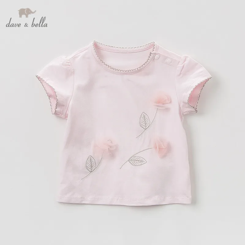 

DBQ10098 dave bella summer baby girls fashion T-shirt children floral tops girls high quality pullover kids flowers lolita tees
