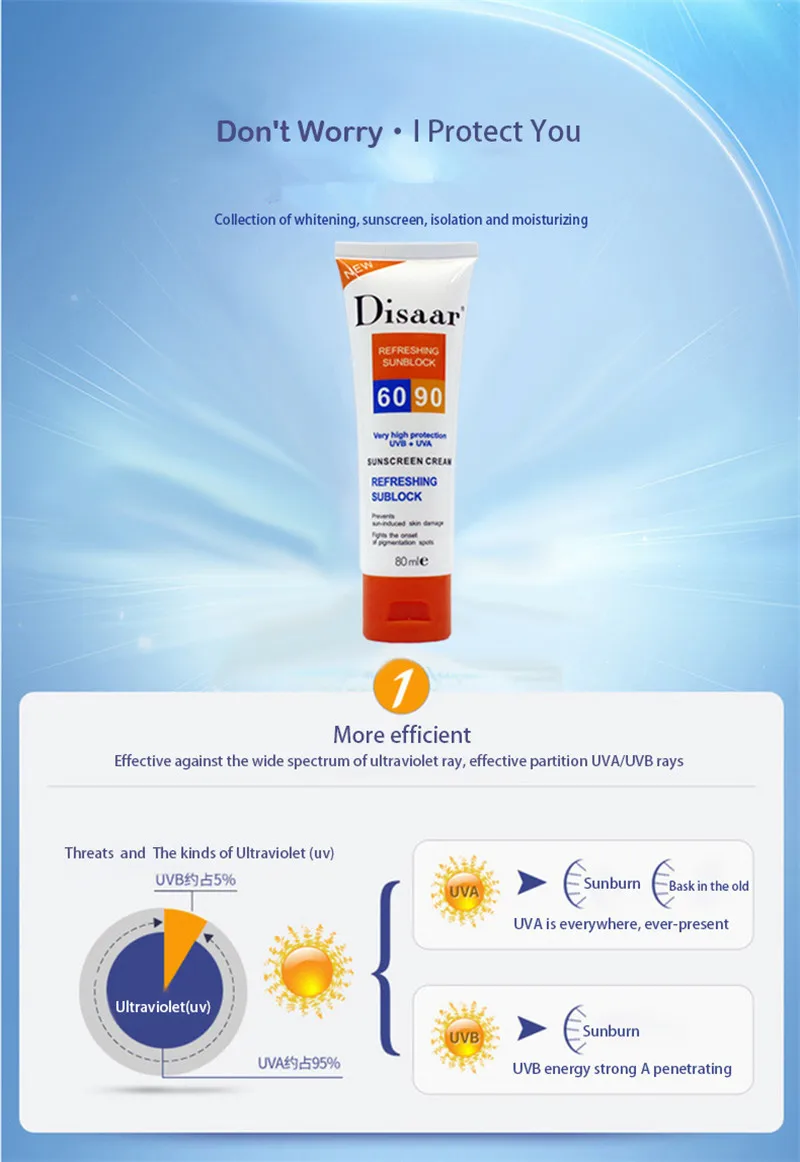 Disaar Sunscreen Cream Spf 90 ++ Moisturizing Skin Protect Sunblock 80g Face Care Prevents Damage Remove Pigmention Spots | Красота и