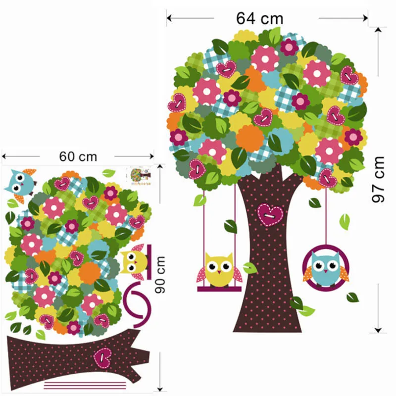 Design 3 1015 Kawaii совы, настенные наклейки для детской спальни, украшения для детской комнаты, Мультяшные детские наклейки для дома для девочек, 78ab, животные, дерево, Фреска, искусство 3,0 - Цвет: Design 3 1015