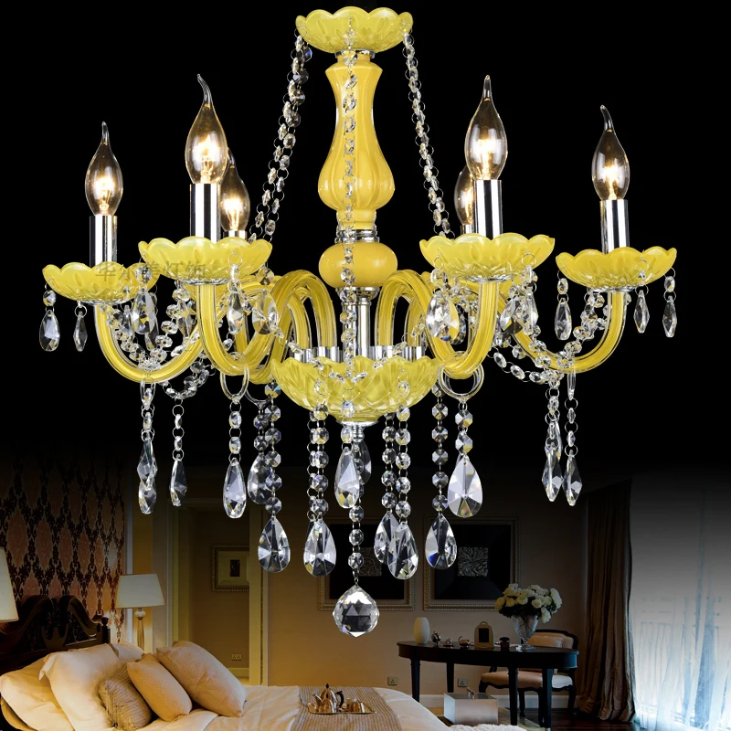 

Kitchen Chandelier lighting for home lighting 6 Lights Avize lustre de cristal with lampshade modern crystal chandelier lamp