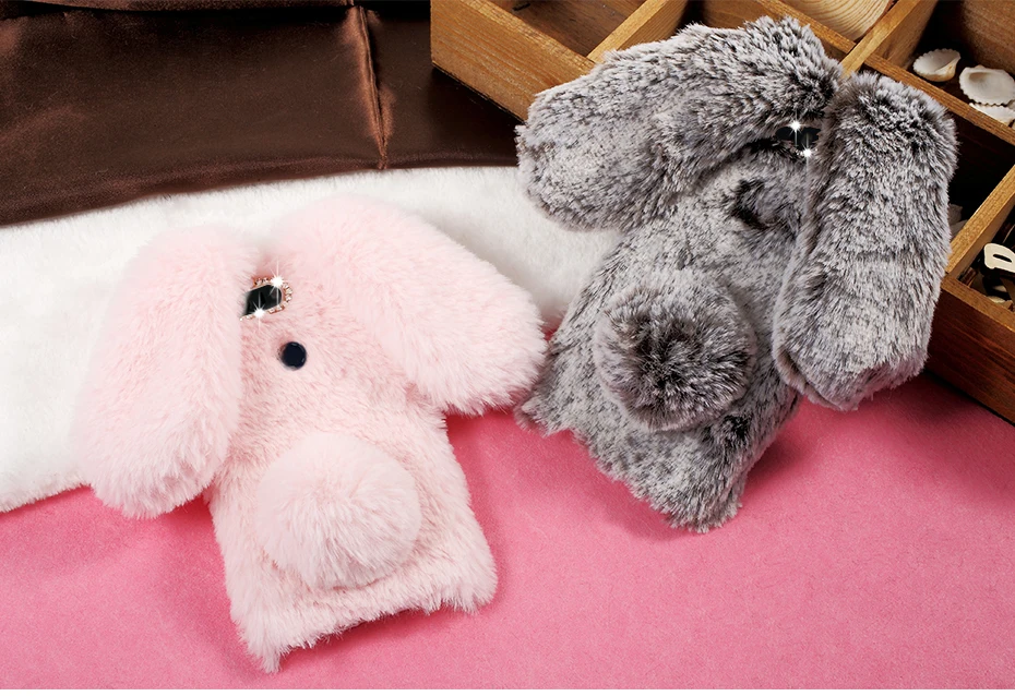 DULCII For Huawei Honor 8 Case for Honor8 Cover Rabbit Fluffy Back Bunny Shape Warm Fur TPU Stand Soft Phone Shell |