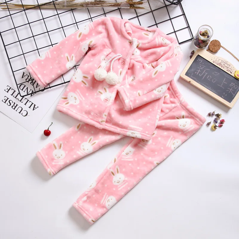 Пижама для девочек комплект 2018 осенне зимняя Одежда Девочки коралловые бархат