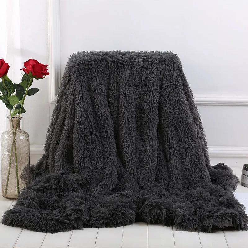 Dark Grey XC USHIO супер мягкое элегантное пледы одеяло длинный лохматый теплый для кровати Диван Постельные принадлежности простыня покрывало Рождество подарок на год - Цвет: Dark Grey