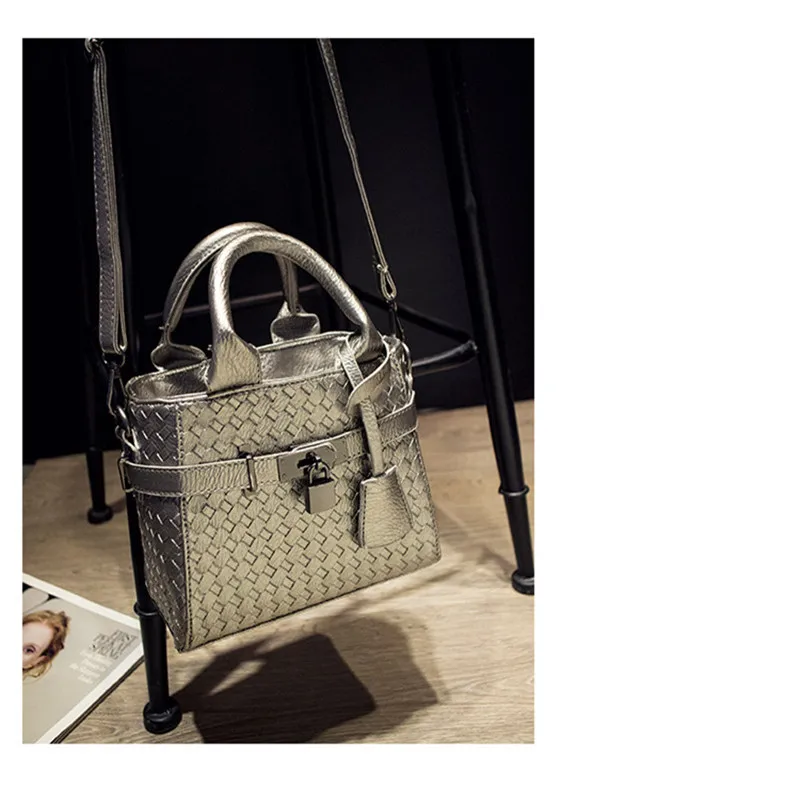 2016 личность женщины сумку плетеный платины на ремне кожаные сумки очень боло