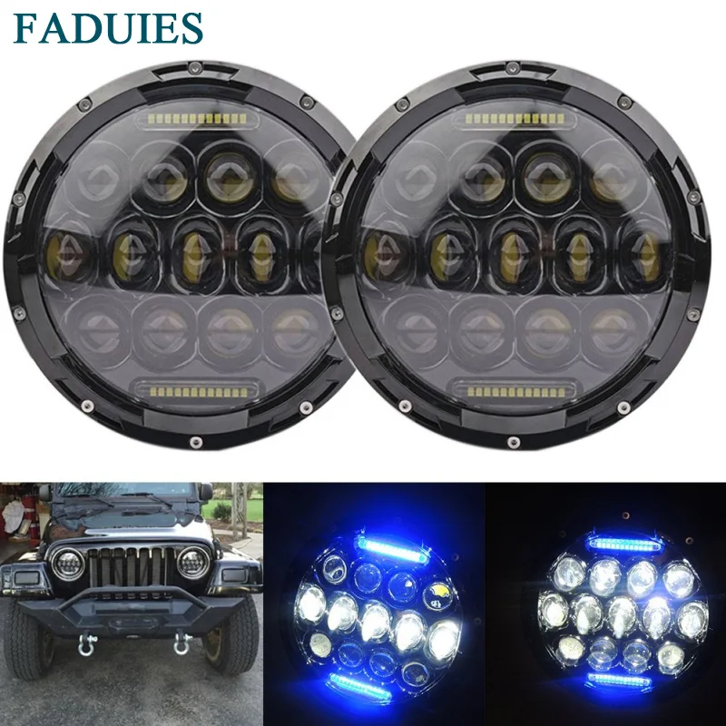 FADUIES 2psc 7 дюймов круглые 75 Вт светодиодные фары лампы для Jeep Wrangler JK CJ LJ Hummer H1 H2