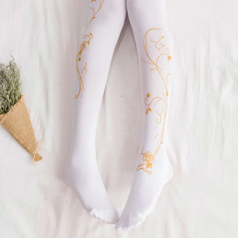 Style 2-White FENNASI Лолита милые колготки "кавай" Nylons леди сексуальные женские колготки с принтом бронзовые розовые черные колготки Косплей узоры - Цвет: Style 2-White