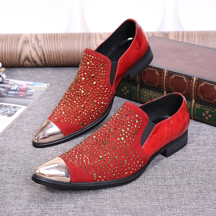 

White/red/black rhinestone real suede leather wedding oxfords for men high quality groom shoes iron head men shoes free shipping