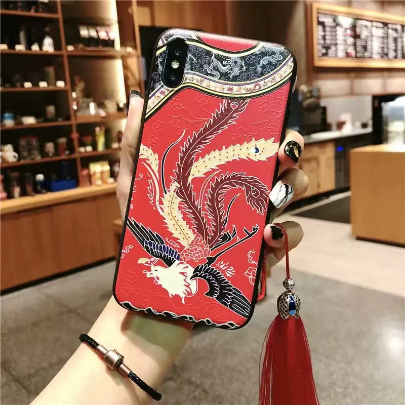 XS Max Phone Case For iPhone XR Chinese embroidery craft 3D Relief Palace Style X 7 8 Plus Tassel |