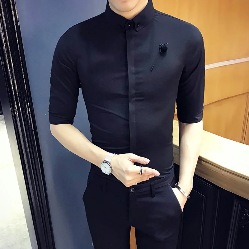 Британский стиль смокинг рубашка лето 2018 приталенная половина рукава