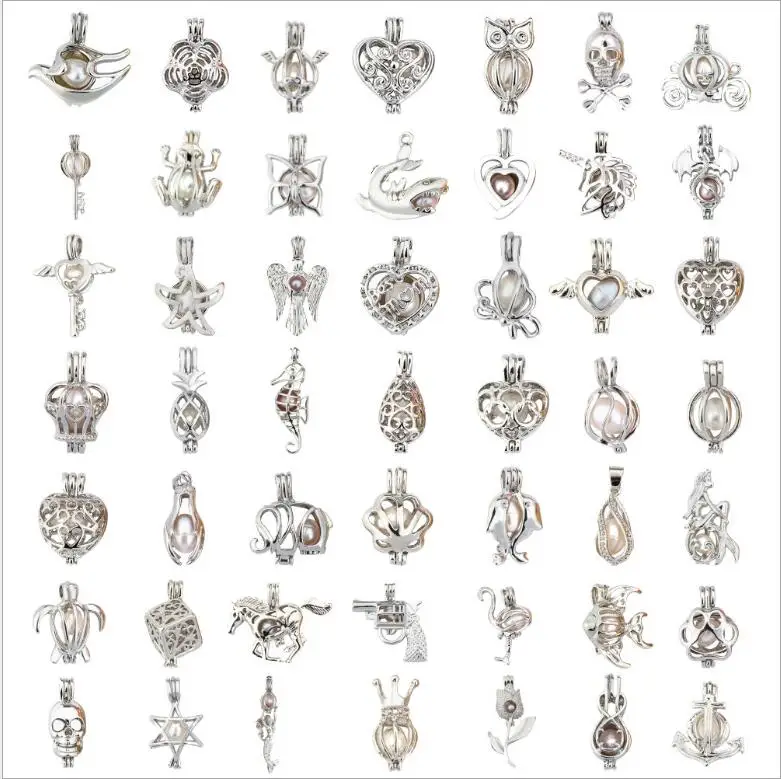 silver mixed item Серебряная Роза Золотая жемчужная клетка ювелирный медальон кулон фурнитура клетка эфирное масло диффузор медальон для устричного жемчуга - Окраска металла: silver mixed item