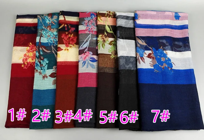 Популярный дизайн printe цветочный полосы вискоза шарф шаль мусульманский хиджаб