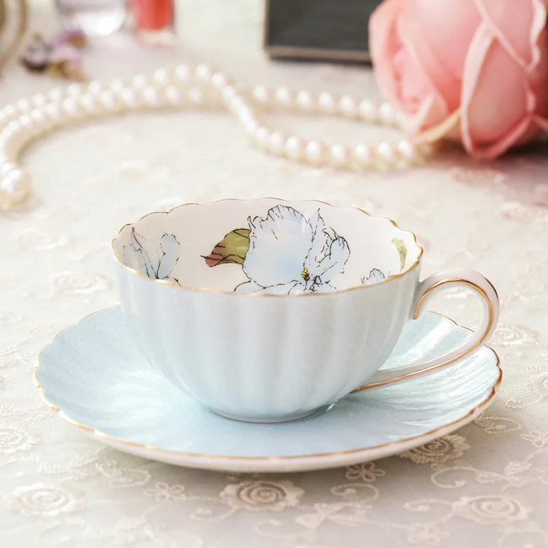 blue 1pcs set Набор кофейных чашек креативный элегантный Ароматизированный Чай Тыква чашки костяного фарфора чайные наборы чай время полудня Чай Вечерние эспрессо tazas питьевой - Цвет: blue 1pcs set