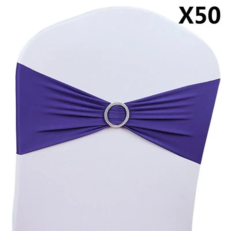 50pcs darkpurple 50 шт./лот спандекс стрейч чехол для свадебного стула лента с пряжка со стразами пояса для свадебного декора банкетные украшения с бантом - Цвет: 50pcs darkpurple