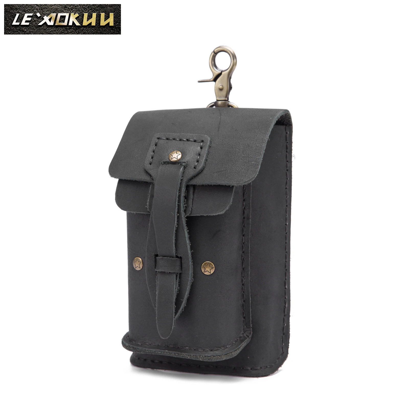 

Crazy Horse Leather men Casual Design Small Waist Bag ashion Hook Bum Bag Waist Belt Pack Cigarette Case 5" Phone Pouch 0018b