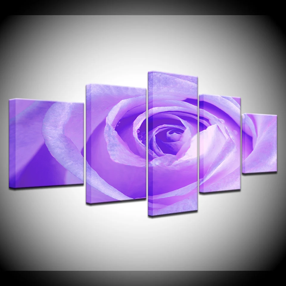 

Purple Rose Flowers 5 piece Wallpapers modern Modular Poster art Canvas painting for Living Room Home Decor