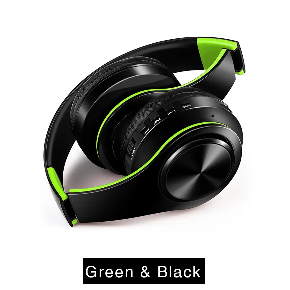 green with black TRANSCTEGO Bluetooth наушники беспроводные 4,1 стерео Bluetooth гарнитура fm-радио TF карта растворитель для звонков наушники - Цвет: green with black