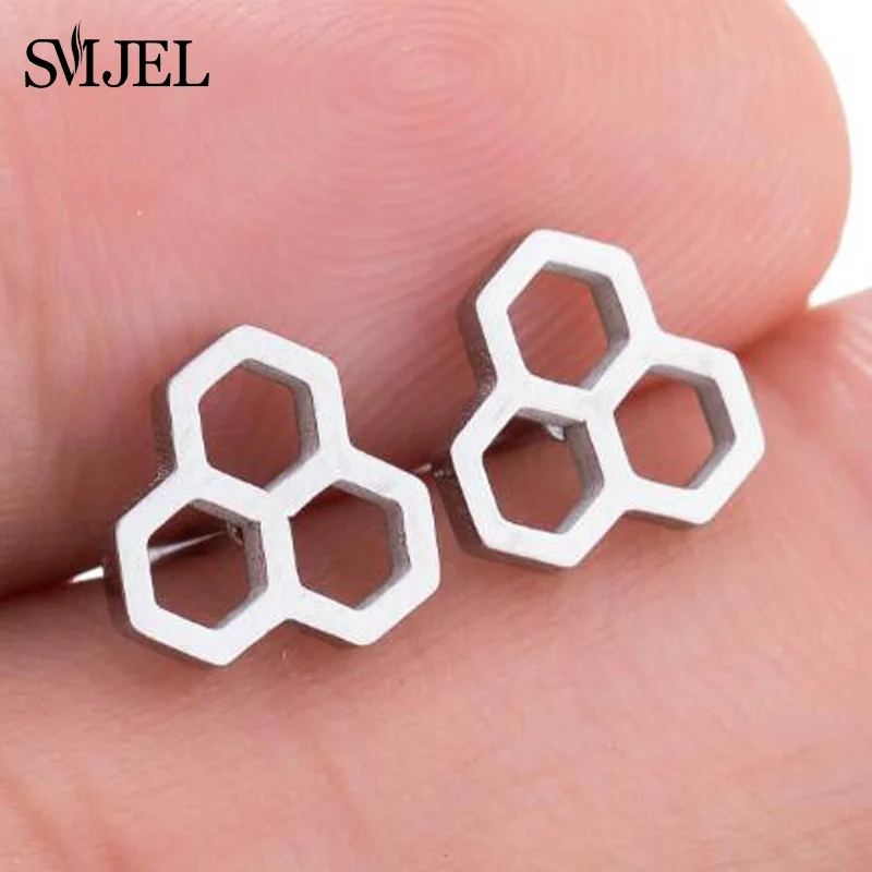Honeycomb GED055 SMJEL модные милые серьги-гвоздики с животными для женщин и детей, ювелирные изделия из нержавеющей стали, серьги с кошкой, луной, звездой, ювелирные изделия, аксессуары, подарки - Окраска металла: Honeycomb GED055