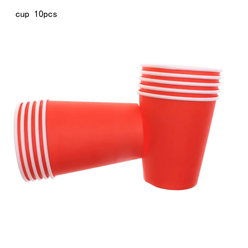 red cup 10pcs Зеленые однотонные тарелки чашки столовые приборы наборы свадебные декорации, праздник наборы; детский душ с днем рождения для детей - Цвет: red cup 10pcs